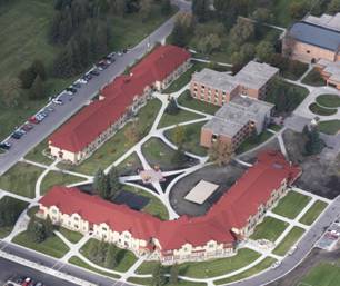 Aerial photos of Evergreen Hall and Centennial Hall
