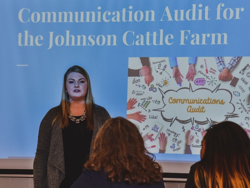 Student giving a ag related presentation in class