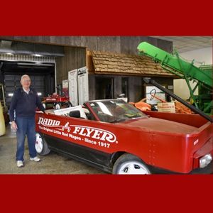 Allan Dragseth with his Radio Flyer car and wagon at the Sugarbeet Museum
