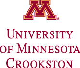 Full color University of Minnesota Crookston block stacked with block M