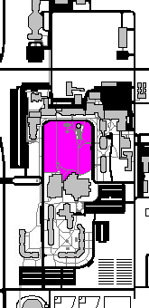 Campus map showing the Campus Mall highlighted in pink in the center of campus