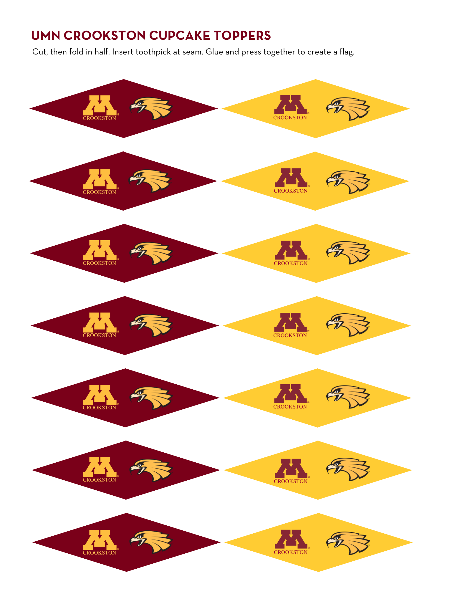 Cupcake toppers - UMN Crookston and Golden Eagle - Maroon and Gold