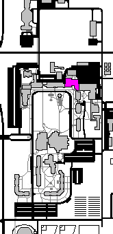 Sargeant Student Center highlighted in pink on the campus map