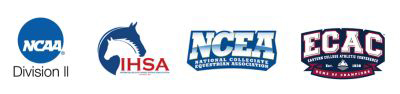 NCAA Division II, Intercollegiate Horse Shows Association (IHSA), National Collegiate Equestrian Association (NCEA) and Eastern Collegiate Athletic Conference (ECAC) logos