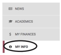 MyU main menu > selecting "My Info" tab