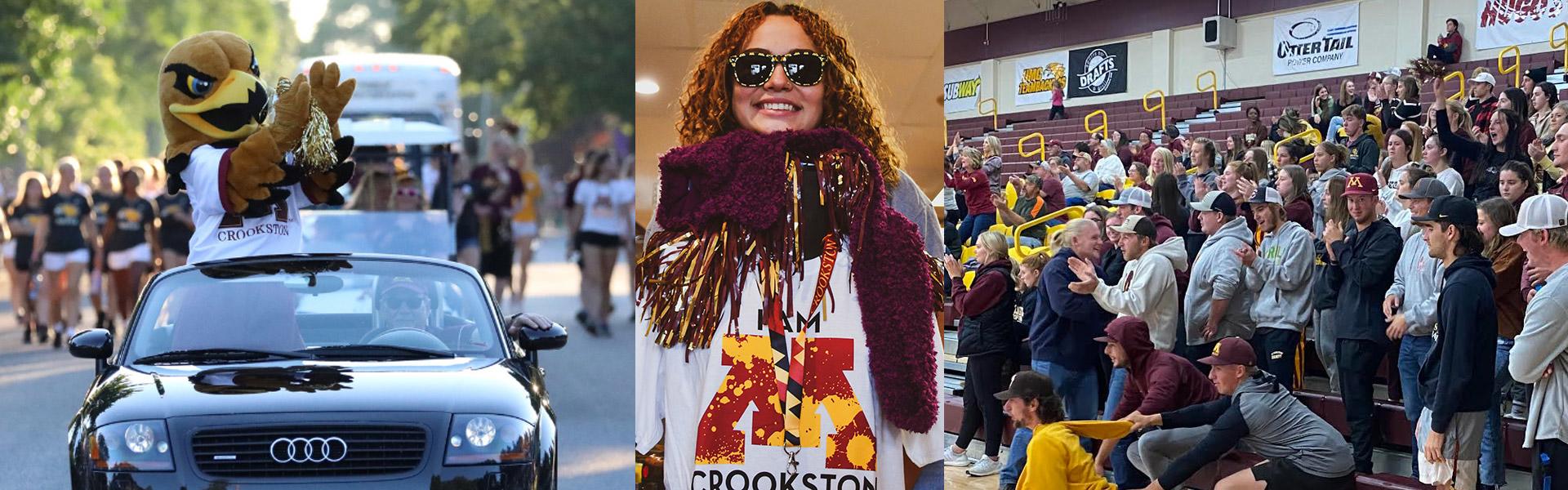 Homecoming collage - regal with athletes at the parade, Paint the Town and fans at the volleyball game