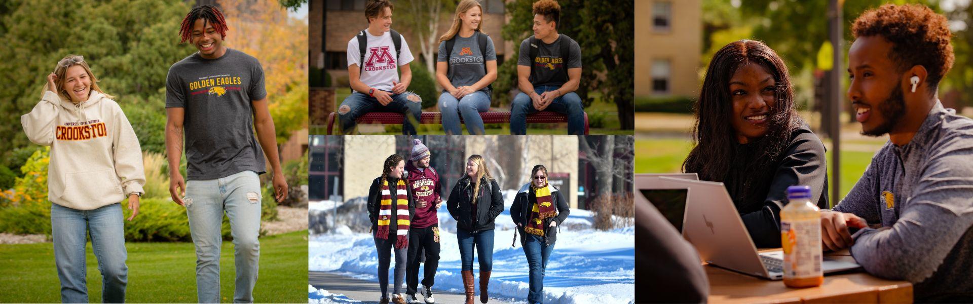 Diverse groups of students on campus in a collage