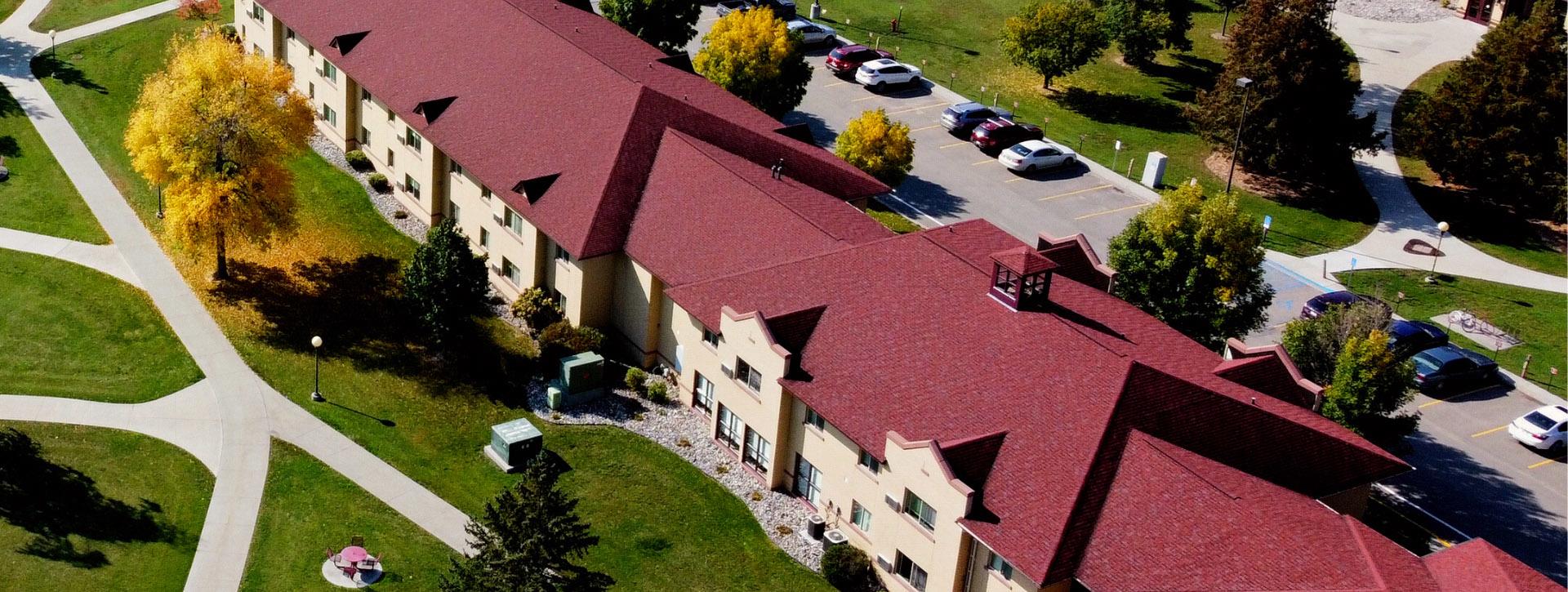 Aerial view of Centennial Hall on the U of M Crookston campus