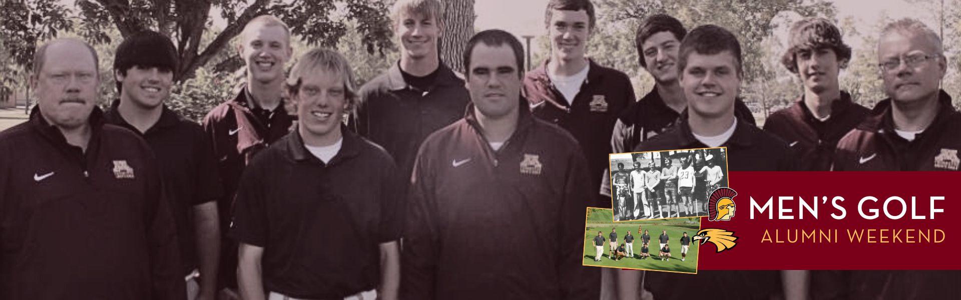 Men's Golf Alumni Weekend collage of photos from current Golden Eagle golf teams to Trojan era golf teams