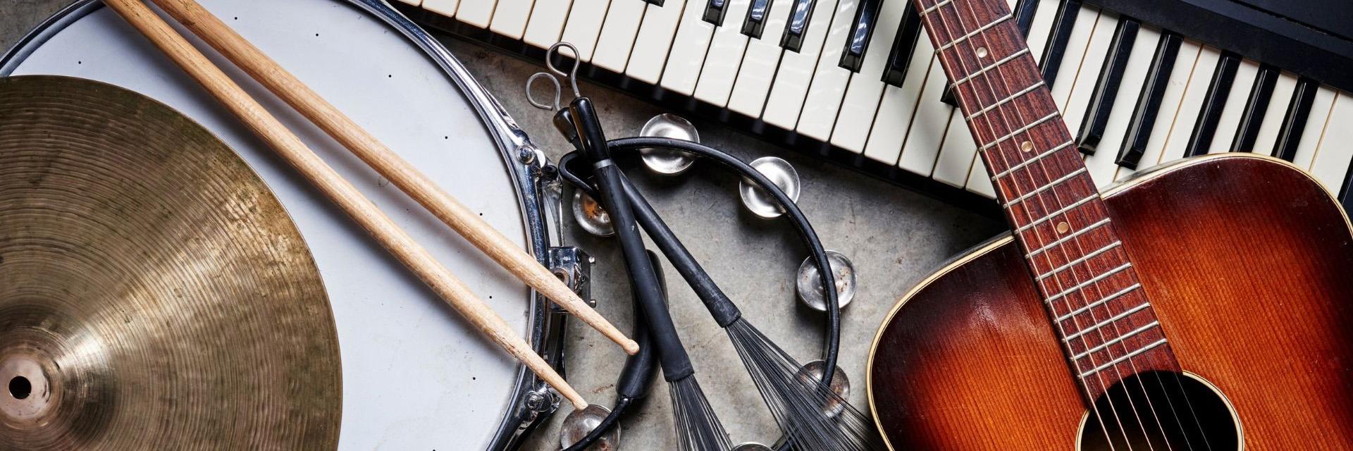 An assortment of musical instruments.