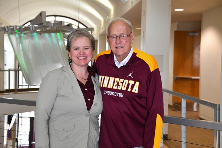 Professor Emeritus Jerry Knutson was recognized for the 2024 U of M President's Award for Outstanding Service (pictured with Kari Torkelson)