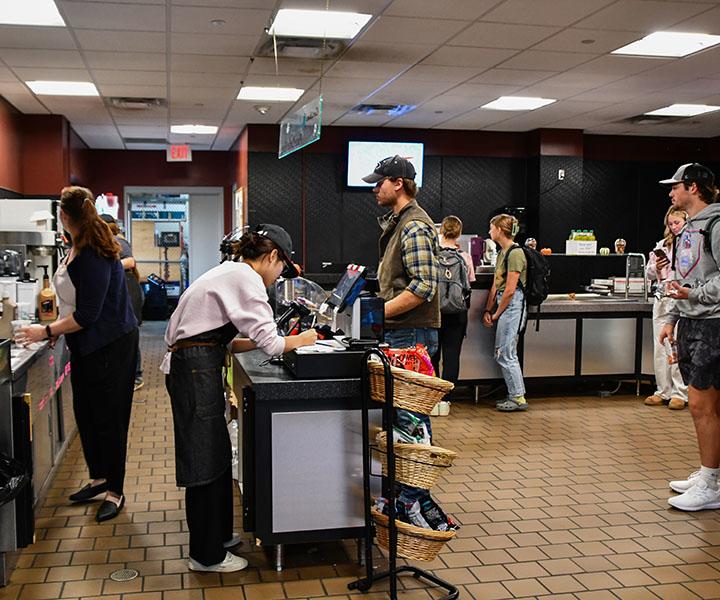 Students ordering food at Eagles Nest.