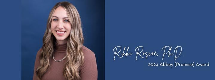 Rikki Roscoe, Ph.D. headshot for the 2024 Abbey [Promise] Award with blue background