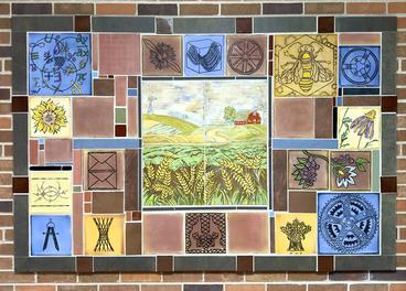 The glazed porcelain tile art hanging in Dowell Hall